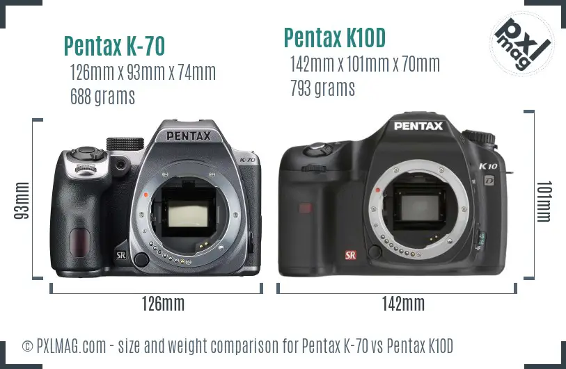 Pentax K-70 vs Pentax K10D size comparison