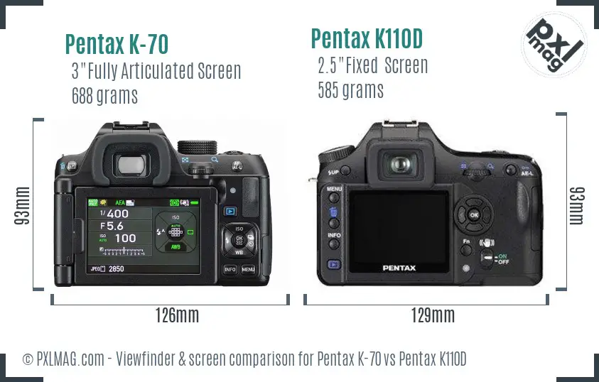 Pentax K-70 vs Pentax K110D Screen and Viewfinder comparison