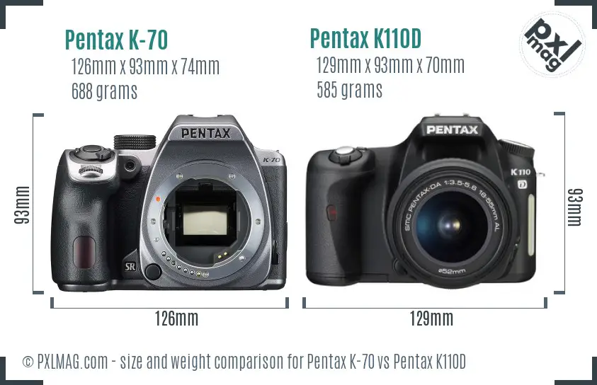 Pentax K-70 vs Pentax K110D size comparison