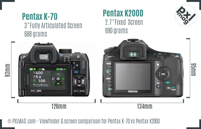 Pentax K-70 vs Pentax K200D Screen and Viewfinder comparison