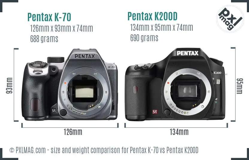 Pentax K-70 vs Pentax K200D size comparison
