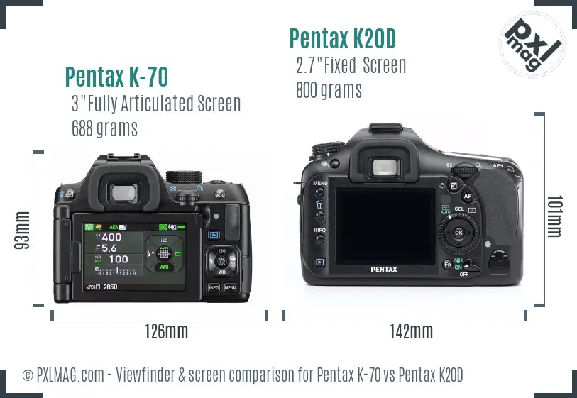 Pentax K-70 vs Pentax K20D Screen and Viewfinder comparison