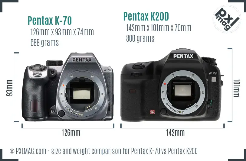 Pentax K-70 vs Pentax K20D size comparison