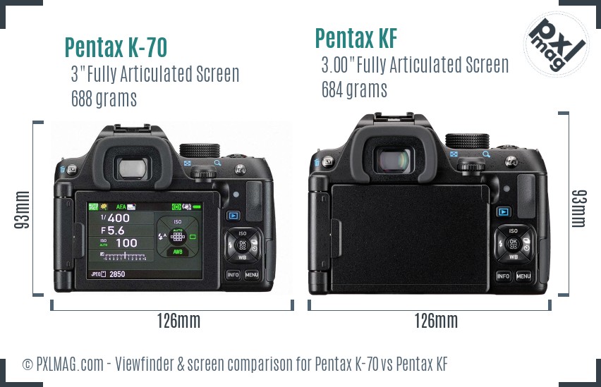 Pentax K-70 vs Pentax KF Screen and Viewfinder comparison