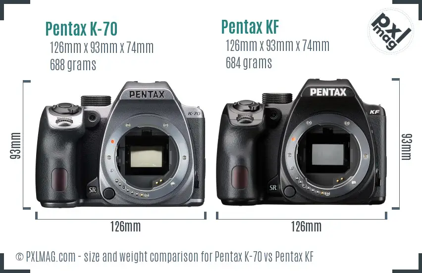 Pentax K-70 vs Pentax KF size comparison