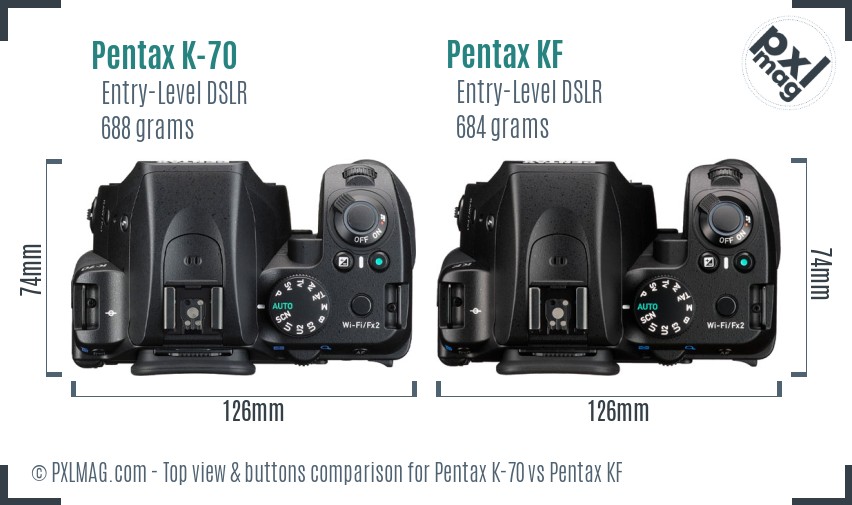 Pentax K-70 vs Pentax KF top view buttons comparison