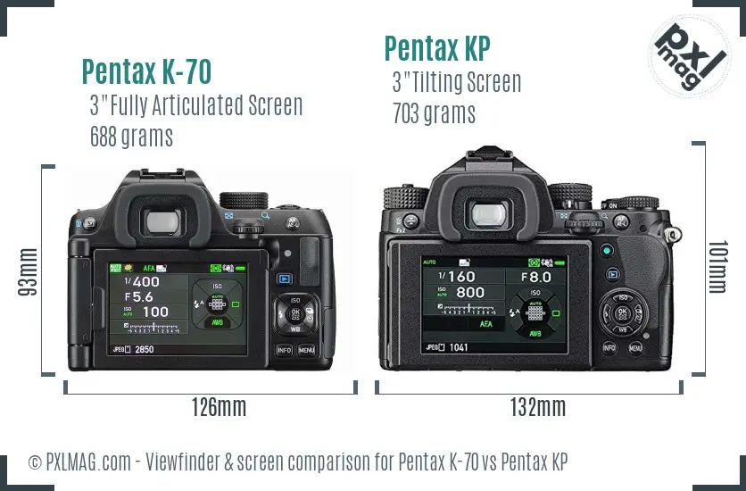 Pentax K-70 vs Pentax KP Screen and Viewfinder comparison