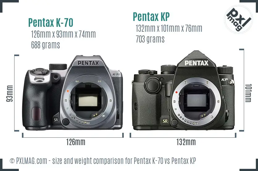 Pentax K-70 vs Pentax KP size comparison
