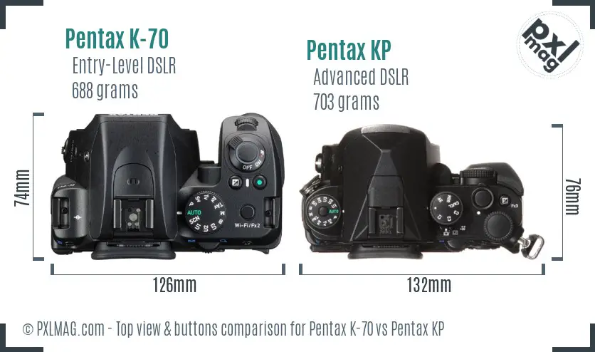Pentax K-70 vs Pentax KP top view buttons comparison