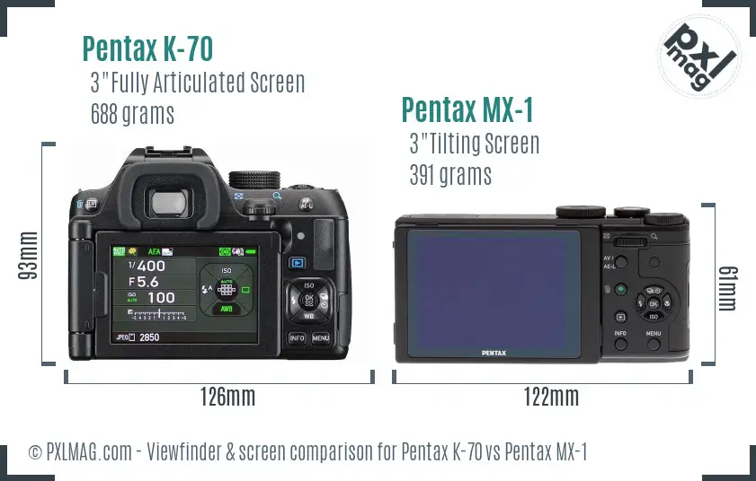 Pentax K-70 vs Pentax MX-1 Screen and Viewfinder comparison