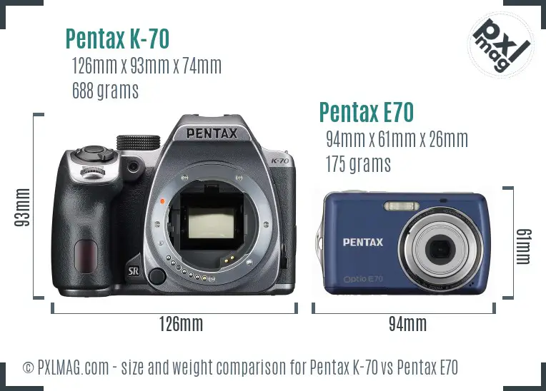 Pentax K-70 vs Pentax E70 size comparison