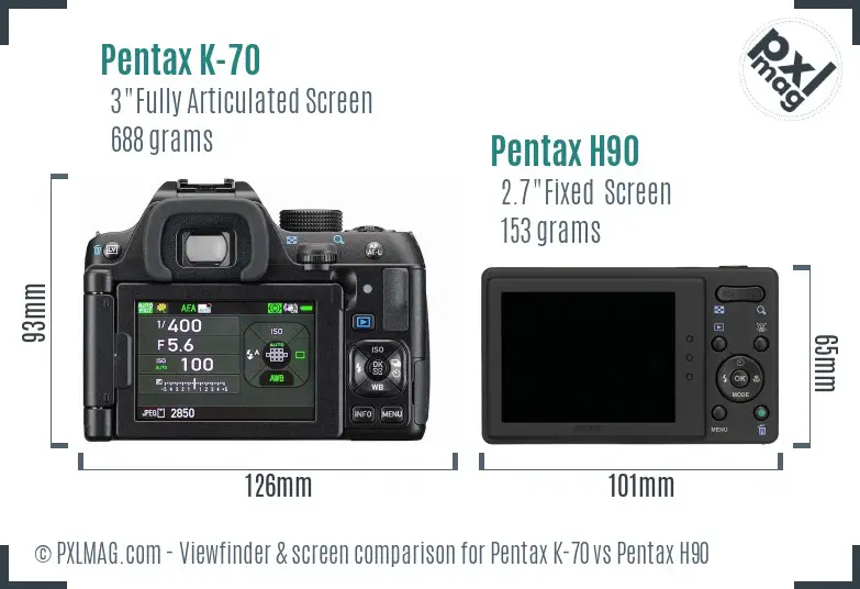 Pentax K-70 vs Pentax H90 Screen and Viewfinder comparison