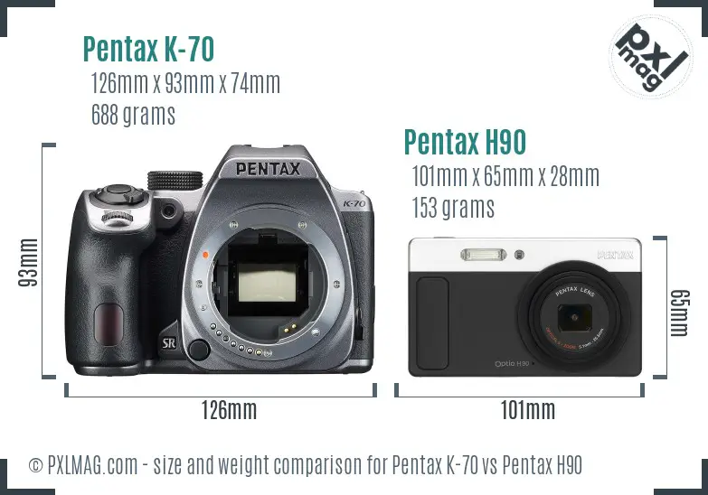 Pentax K-70 vs Pentax H90 size comparison