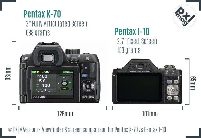 Pentax K-70 vs Pentax I-10 Screen and Viewfinder comparison