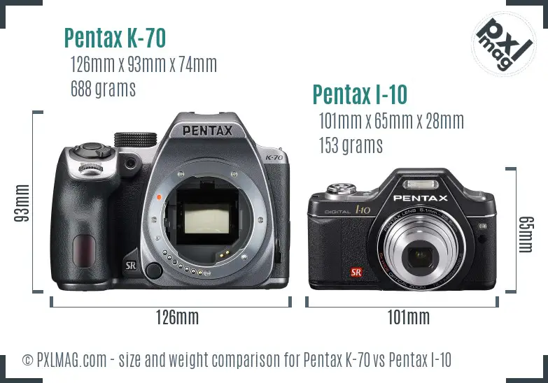 Pentax K-70 vs Pentax I-10 size comparison