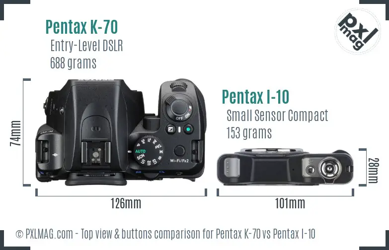 Pentax K-70 vs Pentax I-10 top view buttons comparison