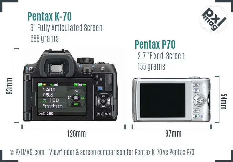Pentax K-70 vs Pentax P70 Screen and Viewfinder comparison