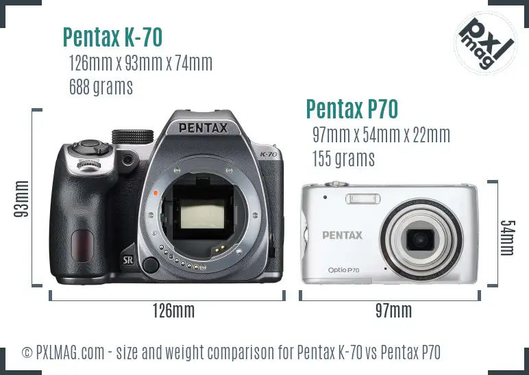Pentax K-70 vs Pentax P70 size comparison