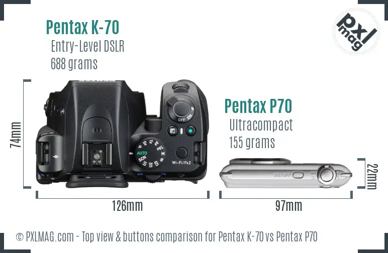 Pentax K-70 vs Pentax P70 top view buttons comparison