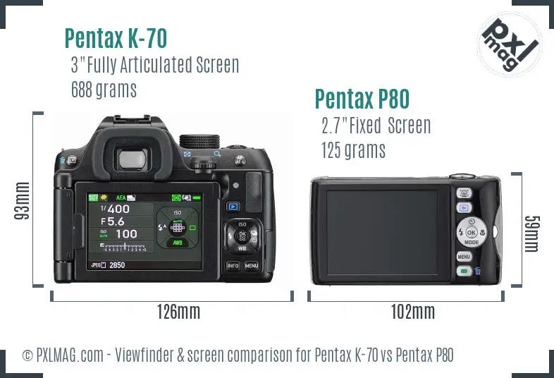 Pentax K-70 vs Pentax P80 Screen and Viewfinder comparison