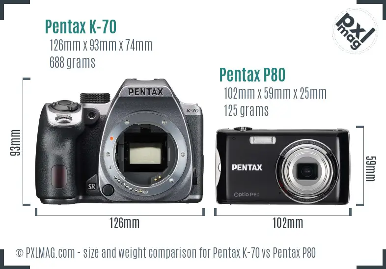 Pentax K-70 vs Pentax P80 size comparison