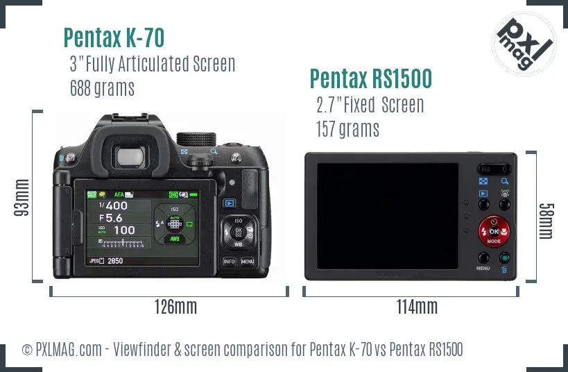 Pentax K-70 vs Pentax RS1500 Screen and Viewfinder comparison