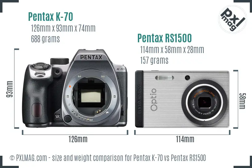 Pentax K-70 vs Pentax RS1500 size comparison