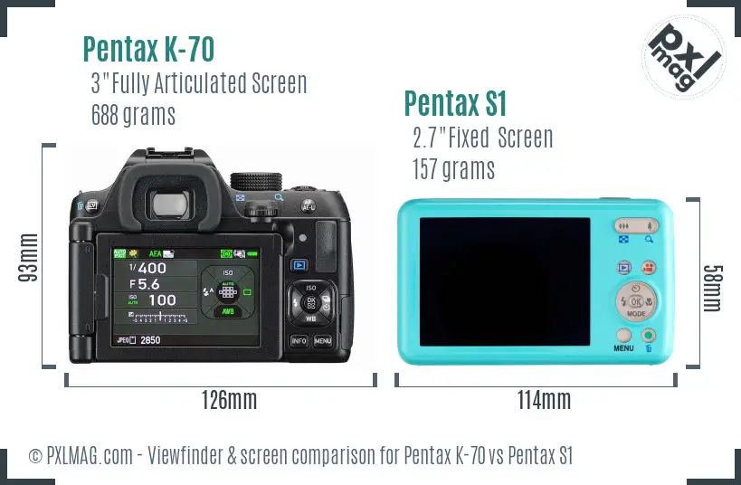Pentax K-70 vs Pentax S1 Screen and Viewfinder comparison