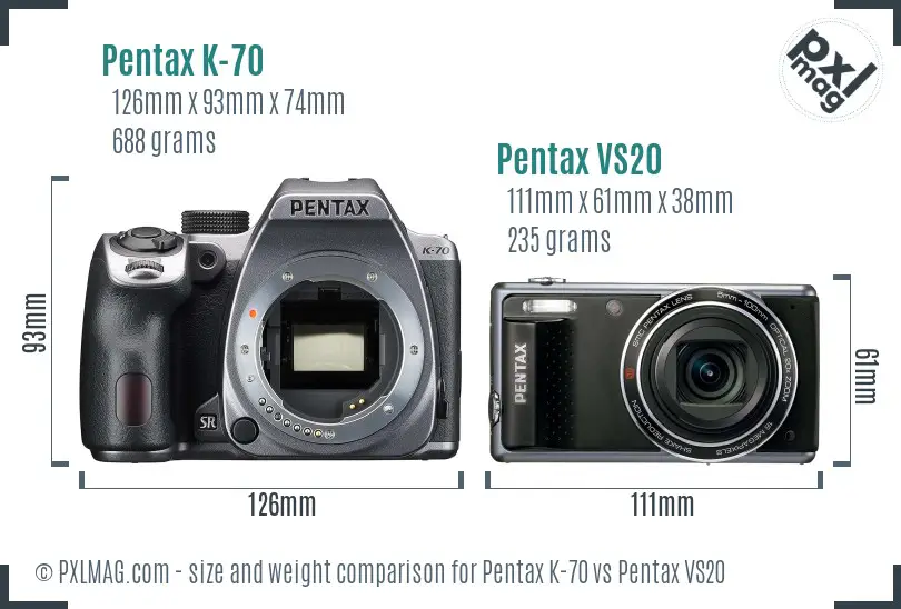 Pentax K-70 vs Pentax VS20 size comparison