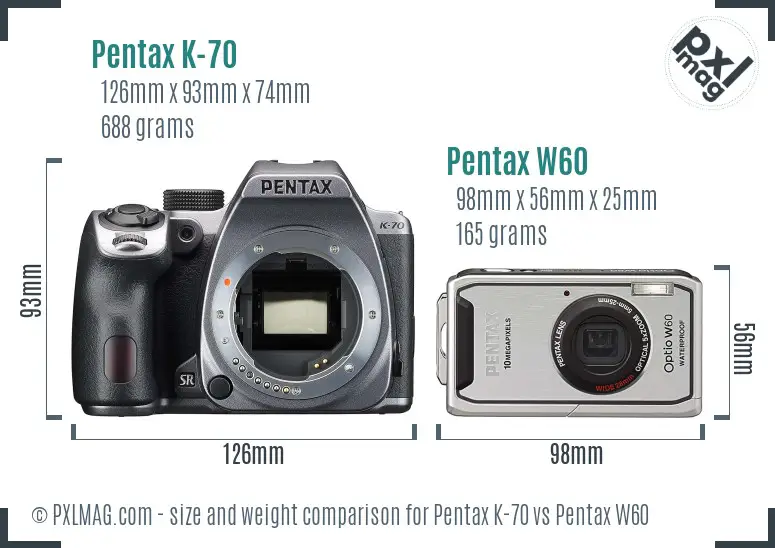 Pentax K-70 vs Pentax W60 size comparison