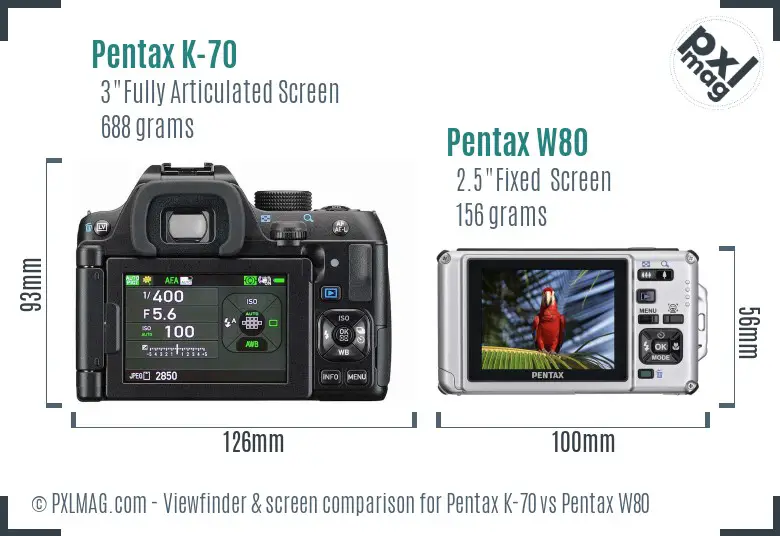 Pentax K-70 vs Pentax W80 Screen and Viewfinder comparison