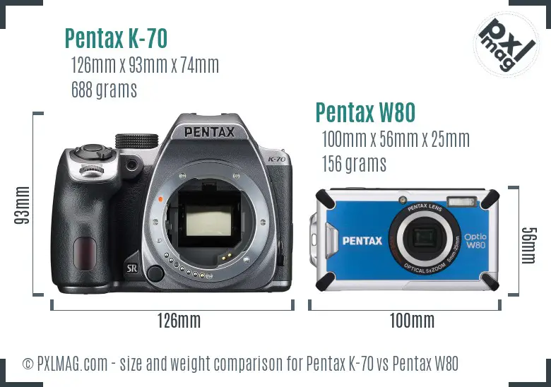 Pentax K-70 vs Pentax W80 size comparison
