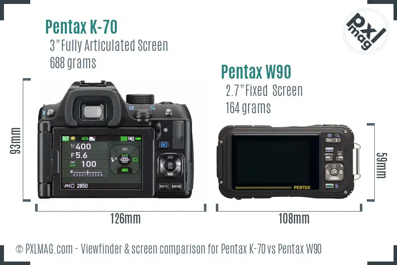Pentax K-70 vs Pentax W90 Screen and Viewfinder comparison