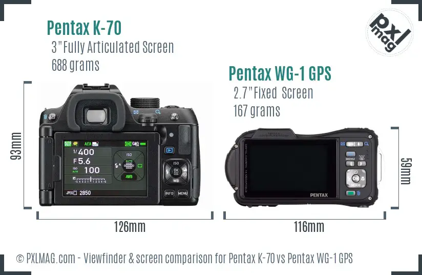 Pentax K-70 vs Pentax WG-1 GPS Screen and Viewfinder comparison