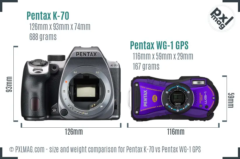 Pentax K-70 vs Pentax WG-1 GPS size comparison