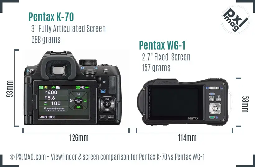 Pentax K-70 vs Pentax WG-1 Screen and Viewfinder comparison