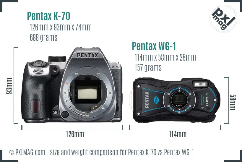 Pentax K-70 vs Pentax WG-1 size comparison