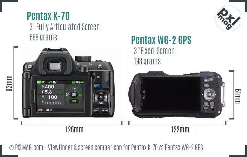 Pentax K-70 vs Pentax WG-2 GPS Screen and Viewfinder comparison