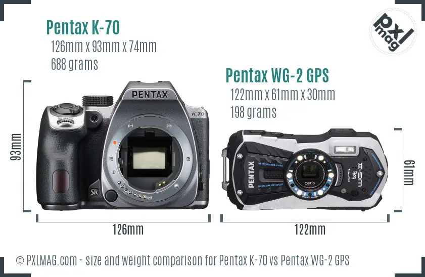 Pentax K-70 vs Pentax WG-2 GPS size comparison