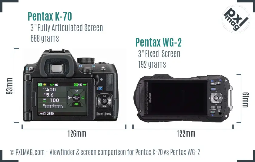 Pentax K-70 vs Pentax WG-2 Screen and Viewfinder comparison