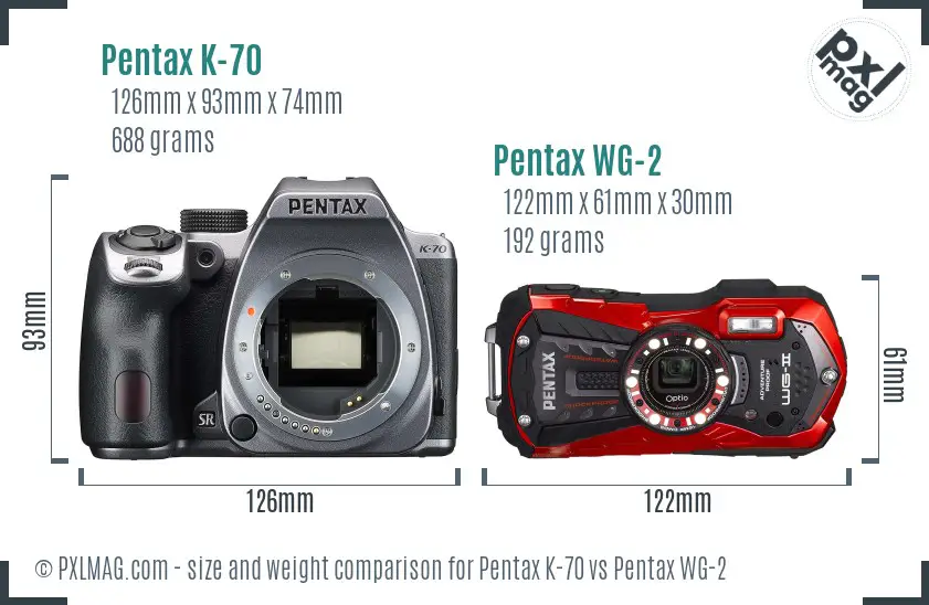Pentax K-70 vs Pentax WG-2 size comparison
