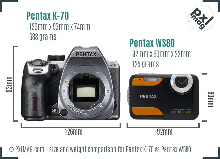 Pentax K-70 vs Pentax WS80 size comparison