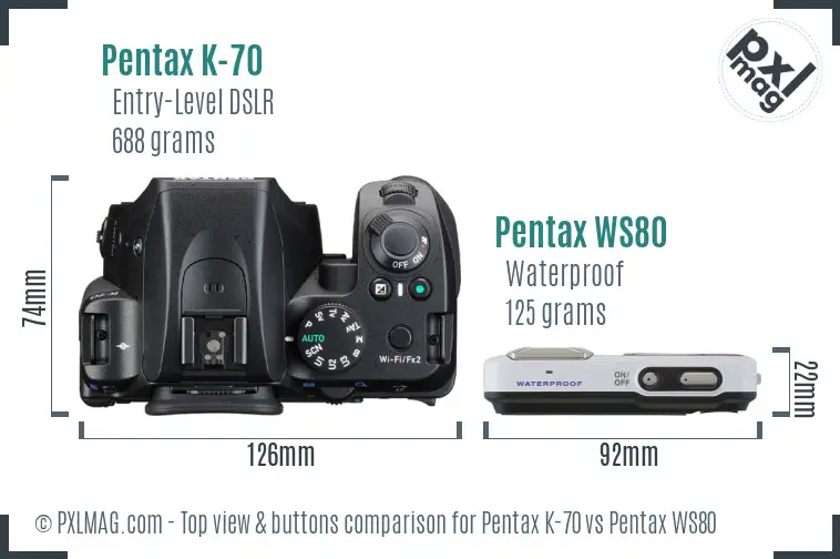 Pentax K-70 vs Pentax WS80 top view buttons comparison