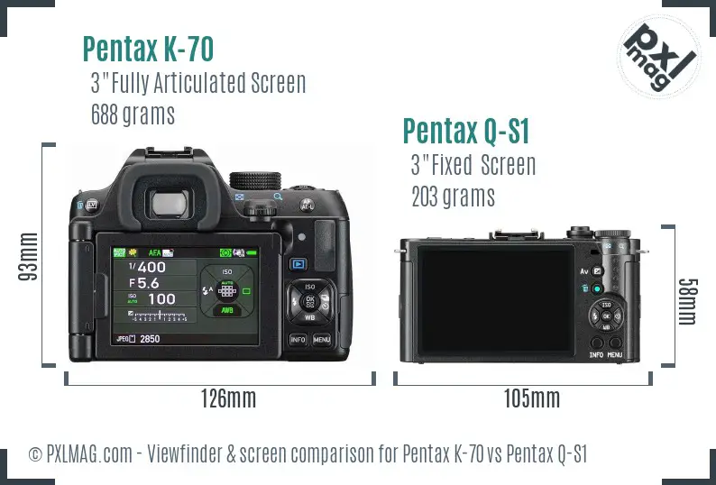 Pentax K-70 vs Pentax Q-S1 Screen and Viewfinder comparison