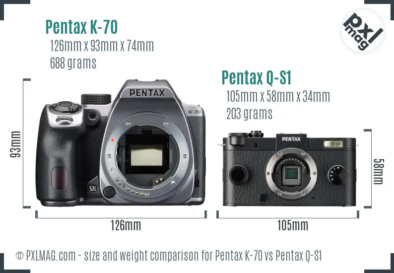 Pentax K-70 vs Pentax Q-S1 size comparison