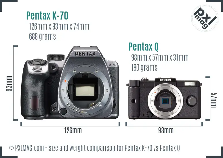 Pentax K-70 vs Pentax Q size comparison