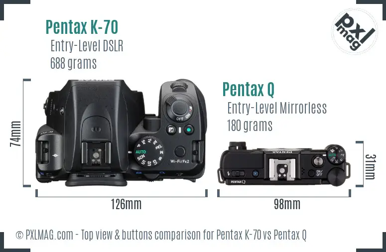 Pentax K-70 vs Pentax Q top view buttons comparison