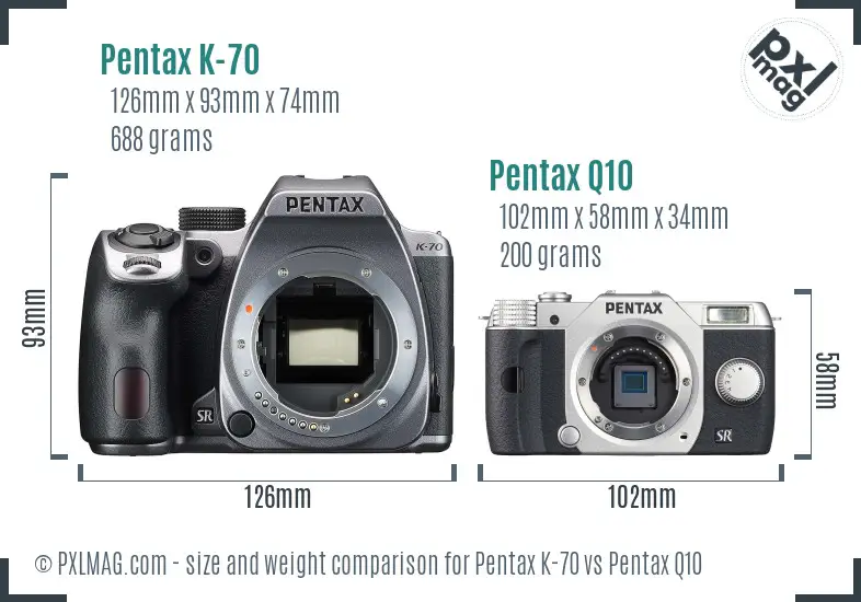 Pentax K-70 vs Pentax Q10 size comparison