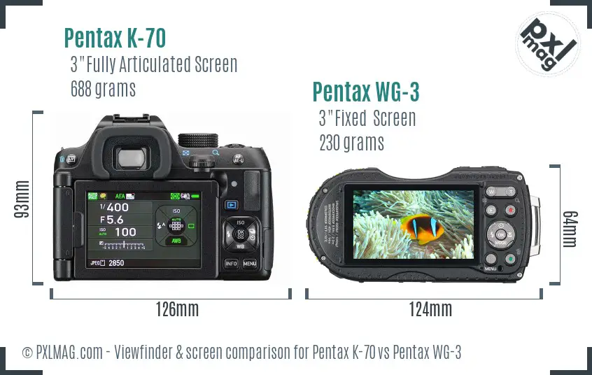 Pentax K-70 vs Pentax WG-3 Screen and Viewfinder comparison