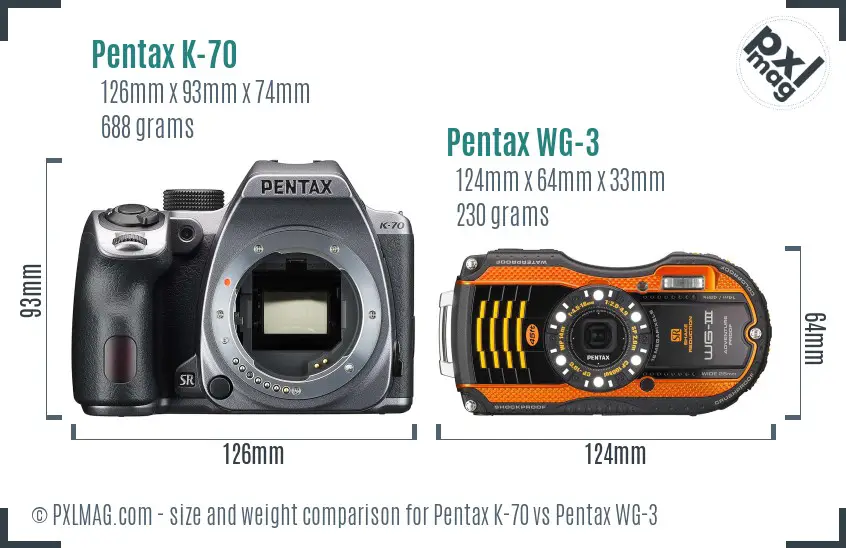 Pentax K-70 vs Pentax WG-3 size comparison
